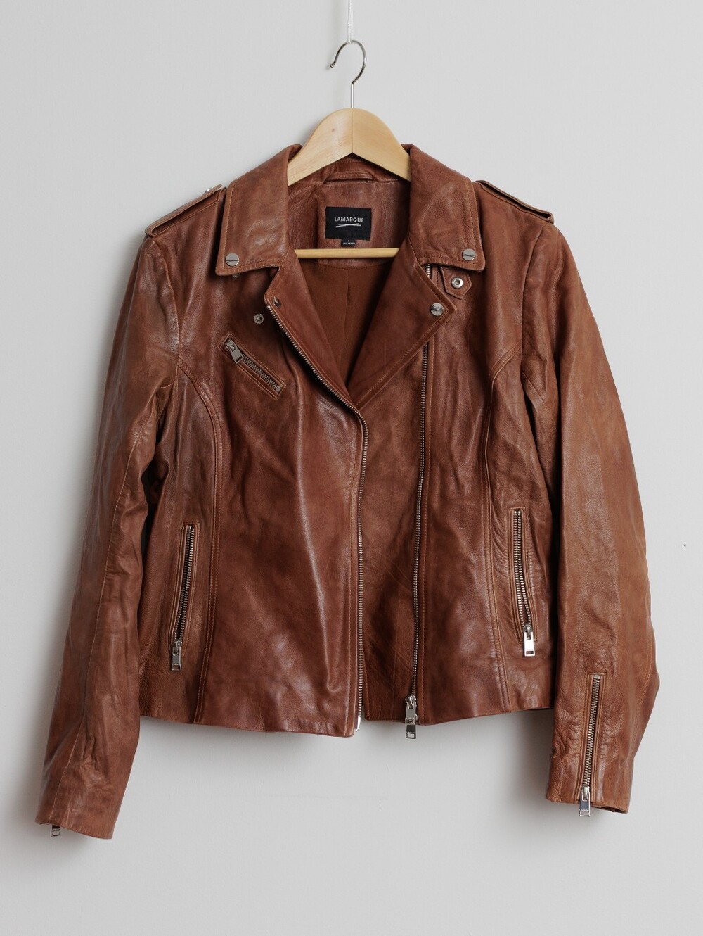 Lamarque Brown Leather Moto Jacket